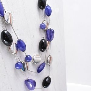 Black and Blue Silvertone Bib Necklace